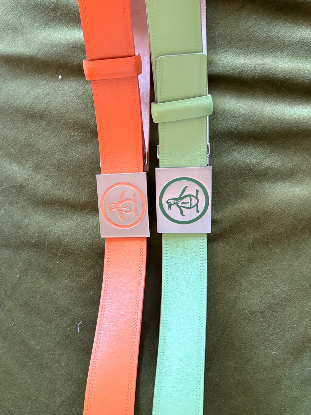 Penguin by Munsingwear Vintage Leather Belt Set Orange Green 34/85 PN77022